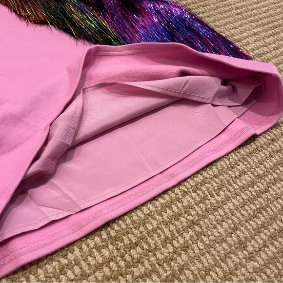 Queen of Sparkles Diagonal Metallic Pink Fringe Dress Small - Picture 12 of 13